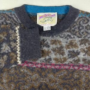 Silvy Winter Clothing Mens Alpaca Blend Patterned Sweater Made in Italy Grey 54